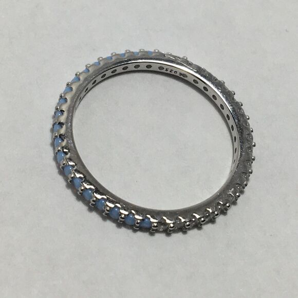 Sterling Silver Eternity Ring Size 7 Light Blue Lab Created Simulated Opal CZ - Picture 16 of 16